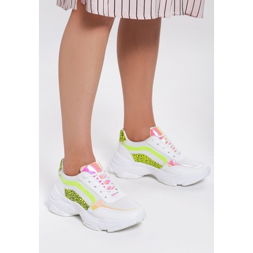 Sneakersy damskie Renee na platformie sznurowane białe bez wzorów 