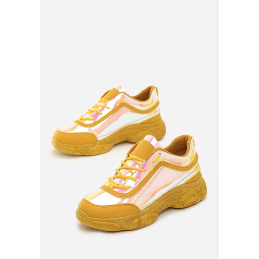 Buty sportowe damskie Renee sneakersy żółte sznurowane na platformie 