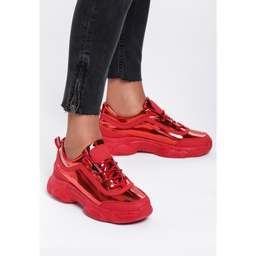 Sneakersy damskie czerwone Renee sznurowane sportowe z nubuku 