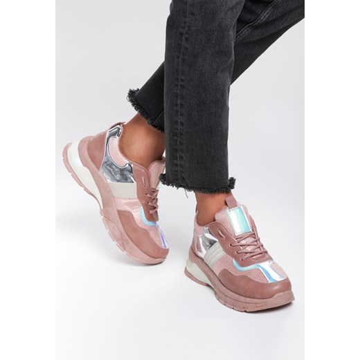 Sneakersy damskie różowe Renee sportowe ze skóry ekologicznej bez wzorów na platformie na wiosnę sznurowane 