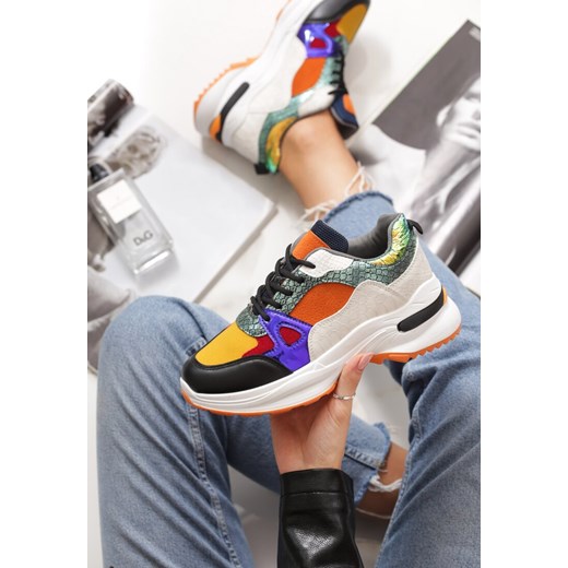 Renee sneakersy damskie wiosenne sportowe w abstrakcyjne wzory wiązane na platformie 
