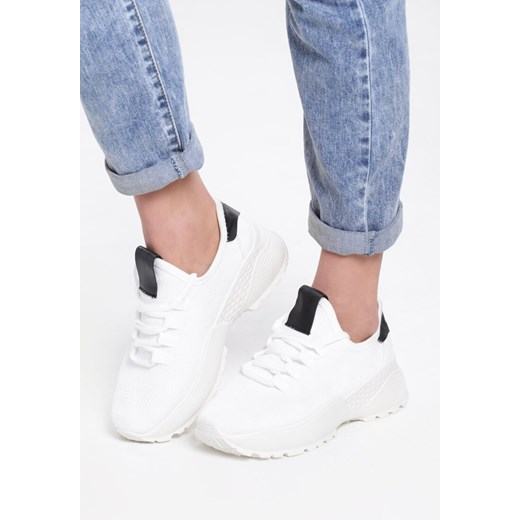 Buty sportowe damskie Renee młodzieżowe białe wiązane bez wzorów na platformie 