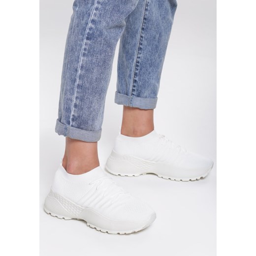 Buty sportowe damskie Renee sneakersy w stylu młodzieżowym białe na platformie młodzieżowe bez wzorów sznurowane 