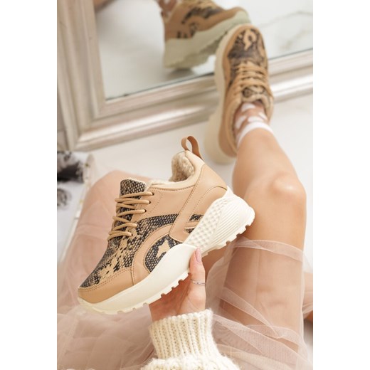 Renee sneakersy damskie ze skóry ekologicznej gładkie wiązane na platformie 