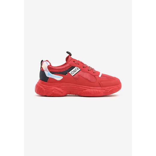 Sneakersy damskie czerwone Born2be bez wzorów na platformie sportowe sznurowane 