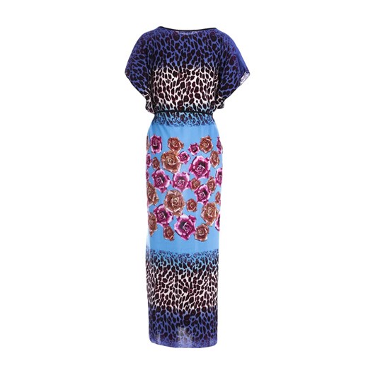 Sukienka Born2be z okrągłym dekoltem maxi na spacer z krótkimi rękawami w abstrakcyjnym wzorze 