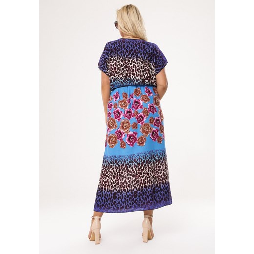 Sukienka Born2be z krótkimi rękawami na spacer z okrągłym dekoltem w abstrakcyjnym wzorze 