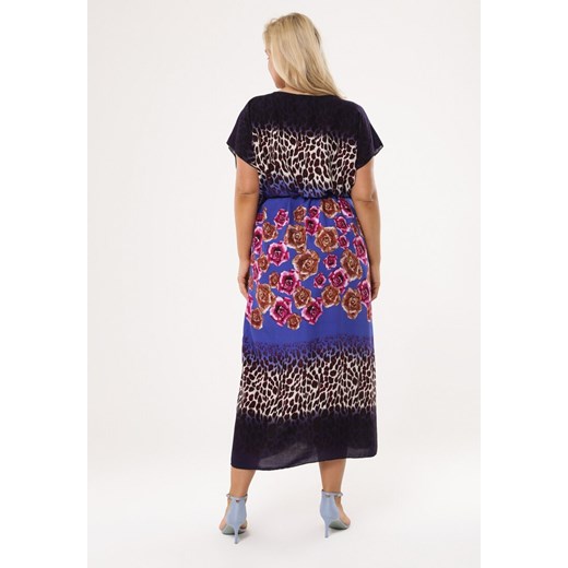 Sukienka Born2be w abstrakcyjnym wzorze dla puszystych boho z krótkim rękawem na spacer maxi 