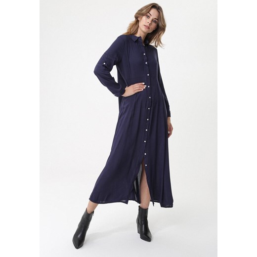 Sukienka Born2be z długim rękawem na co dzień klasyczna szmizjerka z kołnierzykiem 