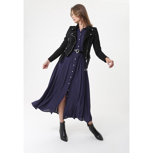 Sukienka Born2be midi klasyczna z długim rękawem z kołnierzykiem na co dzień 