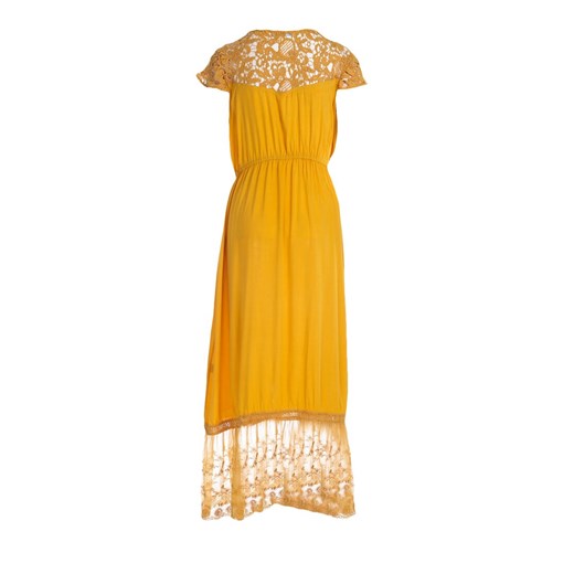 Sukienka Born2be na spacer z okrągłym dekoltem żółta maxi z krótkimi rękawami 