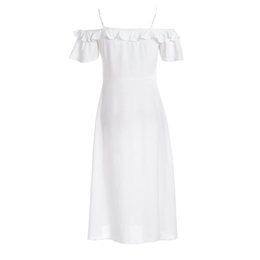 Sukienka biała Born2be na spacer midi z odkrytymi ramionami z krótkim rękawem 