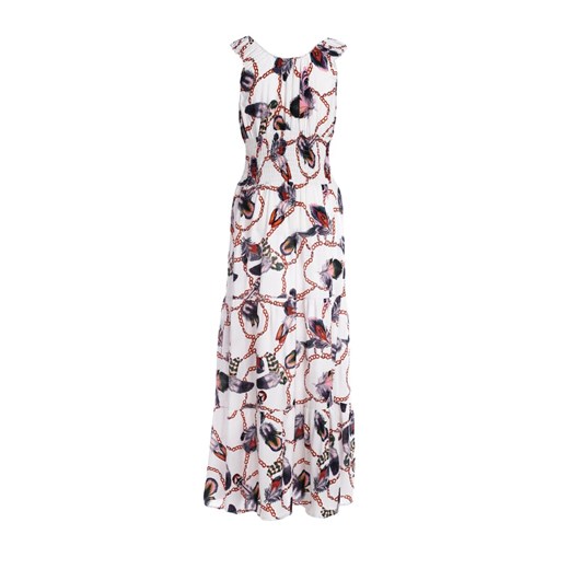 Sukienka Born2be z krótkim rękawem w abstrakcyjnym wzorze z odkrytymi ramionami z dekoltem typu hiszpanka na spacer maxi 