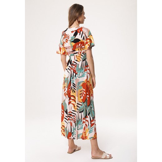 Sukienka Born2be na spacer z dekoltem w literę v z krótkim rękawem w abstrakcyjnym wzorze maxi 