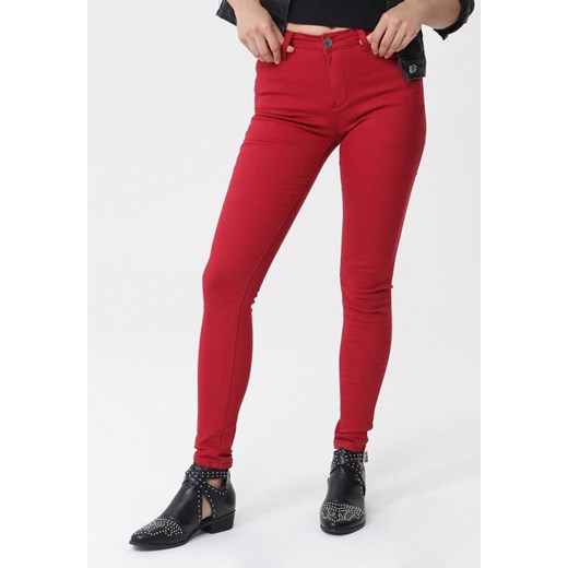 Spodnie damskie Born2be czerwone bez wzorów 