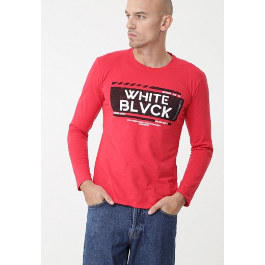 T-shirt męski Born2be czerwony z napisami z długimi rękawami 