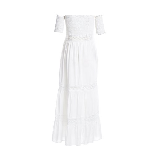 Sukienka Renee biała z dekoltem typu hiszpanka z krótkimi rękawami maxi 