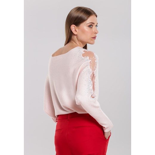 Sweter damski Renee różowy bez wzorów z okrągłym dekoltem 