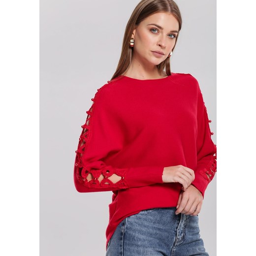 Sweter damski czerwony Renee z okrągłym dekoltem 