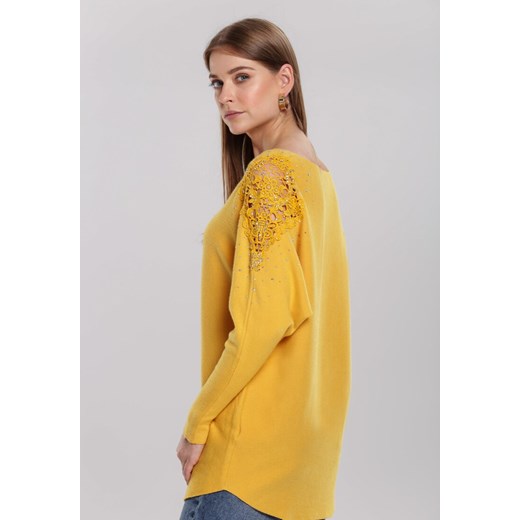 Sweter damski żółty Renee z okrągłym dekoltem 