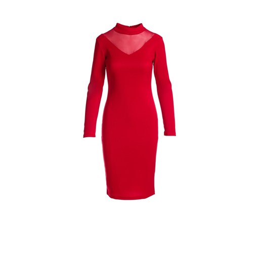 Sukienka Renee midi z golfem czerwona z długim rękawem prosta 