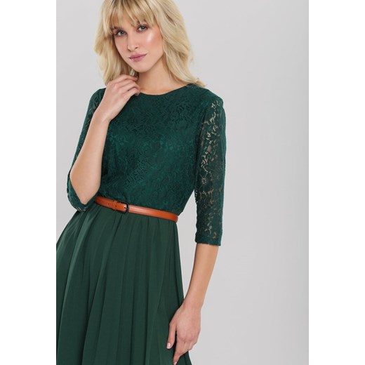 Zielona sukienka Renee z długimi rękawami midi rozkloszowana 