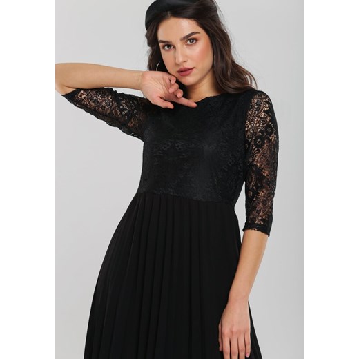 Sukienka czarna Renee z okrągłym dekoltem elegancka midi rozkloszowana 