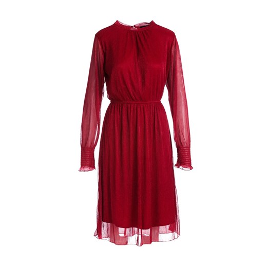 Sukienka Renee czerwona casual midi z długim rękawem z okrągłym dekoltem rozkloszowana na randkę 