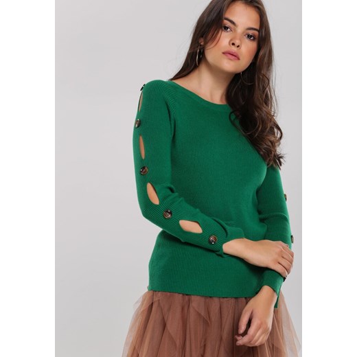 Sweter damski Renee zielony z okrągłym dekoltem 