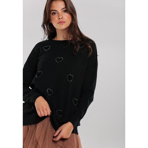 Sweter damski Renee czarny zimowy z okrągłym dekoltem 