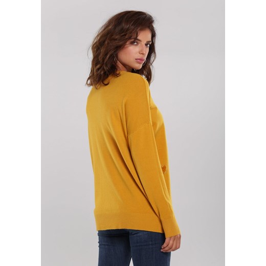 Sweter damski Renee żółty z okrągłym dekoltem 
