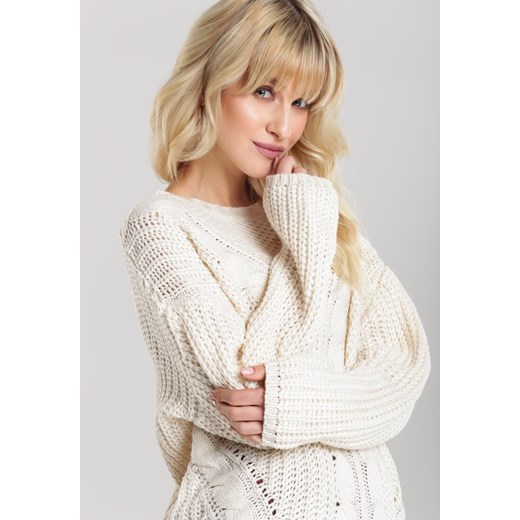 Sweter damski Renee biały z okrągłym dekoltem 