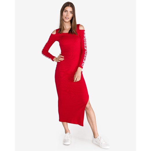 Sukienka Guess z długim rękawem z napisami czerwona 