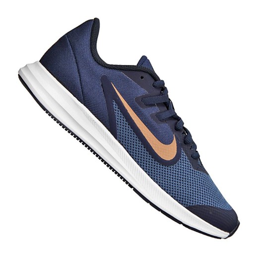 Buty sportowe męskie Nike downshifter niebieskie na jesień z tkaniny sznurowane 