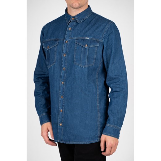 Koszula męska Vertus z klasycznym kołnierzykiem niebieska casual z długimi rękawami jeansowa 