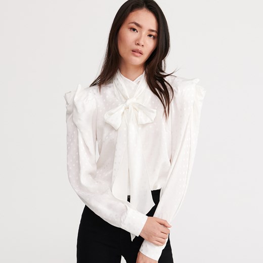 Bluzka damska Reserved biała elegancka z długim rękawem 