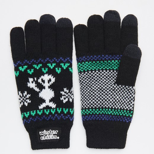 Cropp - Rękawiczki z zimowym wzorem - Czarny  Cropp One Size 