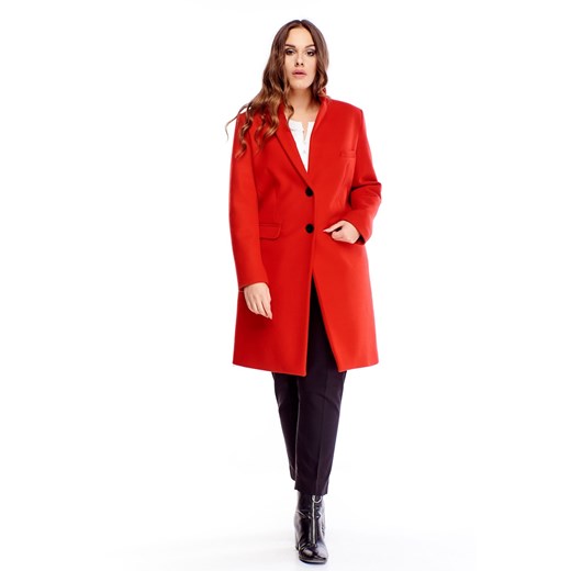 jednorzędowy płaszcz z dodatkiem wełny czerwony   40 TAGLESS