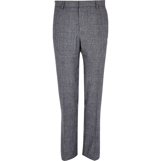Grey check smart wool-blend slim trousers river-island szary slim