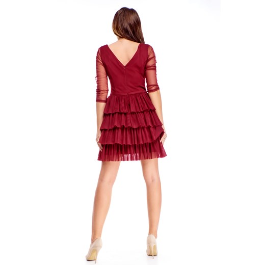 Sukienka Ptakmoda.com czerwona na zimę mini z kokardką rozkloszowana
