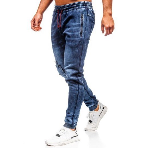 Spodnie jeansowe joggery męskie granatowe Denley  KK1062  Denley M  promocja 