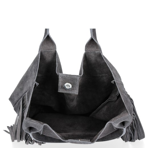 Uniwersalne Torebki Skórzane typu Shopper Bag XL w stylu boho firmy Vittoria Gotti Ciemno Szara (kolory) Vittoria Gotti PaniTorbalska