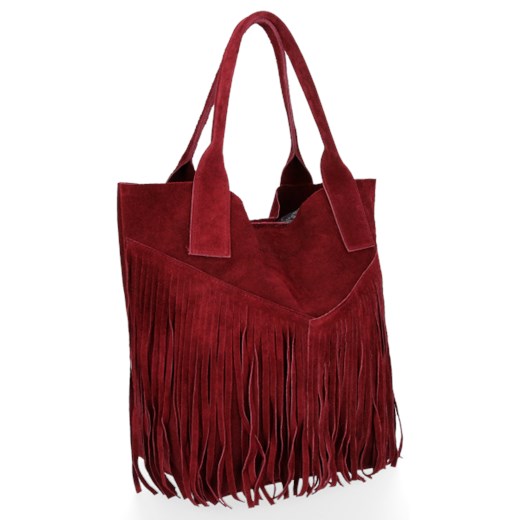 Shopper bag Vittoria Gotti na ramię w stylu boho duża zamszowa z frędzlami 