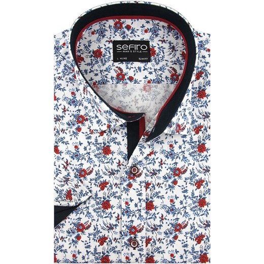 Koszula męska Sefiro z kołnierzykiem button down w kwiaty z Koszula męska Bassi z krótkimi rękawami w Domodi