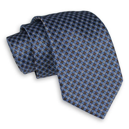 Niebiesko-Brązowy Klasyczny Szeroki Krawat Męski -Angelo di Monti- 7 cm, w Drobną Kratkę KRADM1643 ze sklepu JegoSzafa.pl w kategorii Krawaty - zdjęcie 76987222