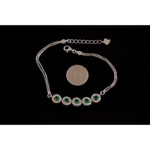 Bransoleta srebrna na łańcuszku z zieloną cyrkonią  b0410 - 5,1g.