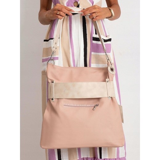 Shopper bag na ramię ze skóry ekologicznej różowa wakacyjna z kokardką 