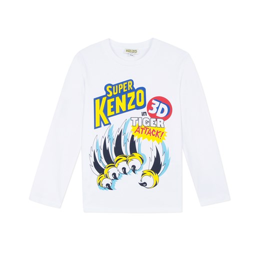Bluzka dziewczęca biała Kenzo Kids z długim rękawem wiosenna 