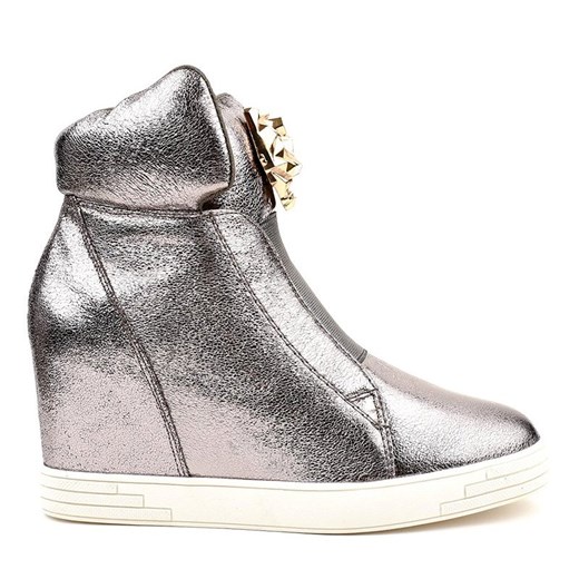 Sneakersy damskie srebrne Butymodne na koturnie ze skóry ekologicznej 