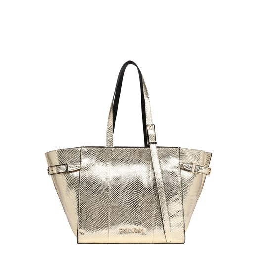 Shopper bag Calvin Klein na ramię złota skórzana duża 